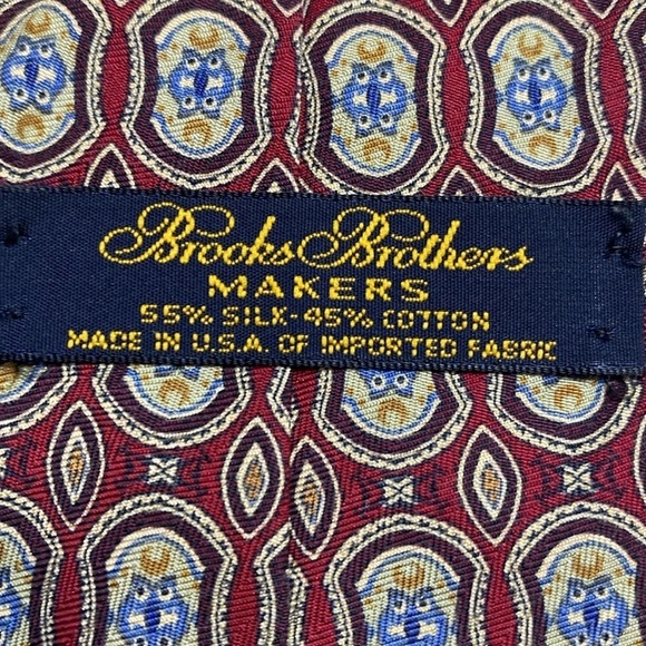 Brooks Brothers Makers Tie Silk/cotton blend total length 58” burgundy/khaki - Picture 3 of 4